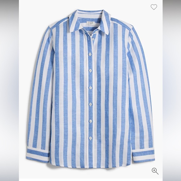 J. Crew Striped linen-blend button-up shirt blue & white size medium - Picture 1 of 12